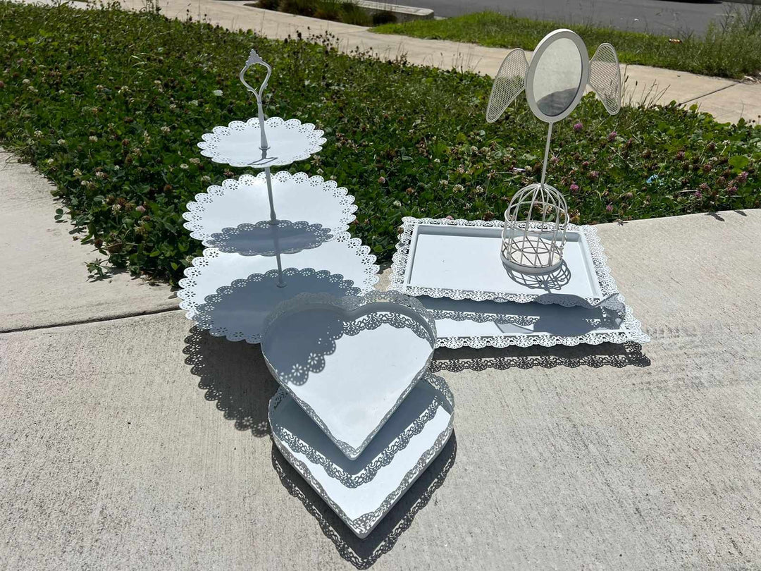 White cake trays and cup cake stands