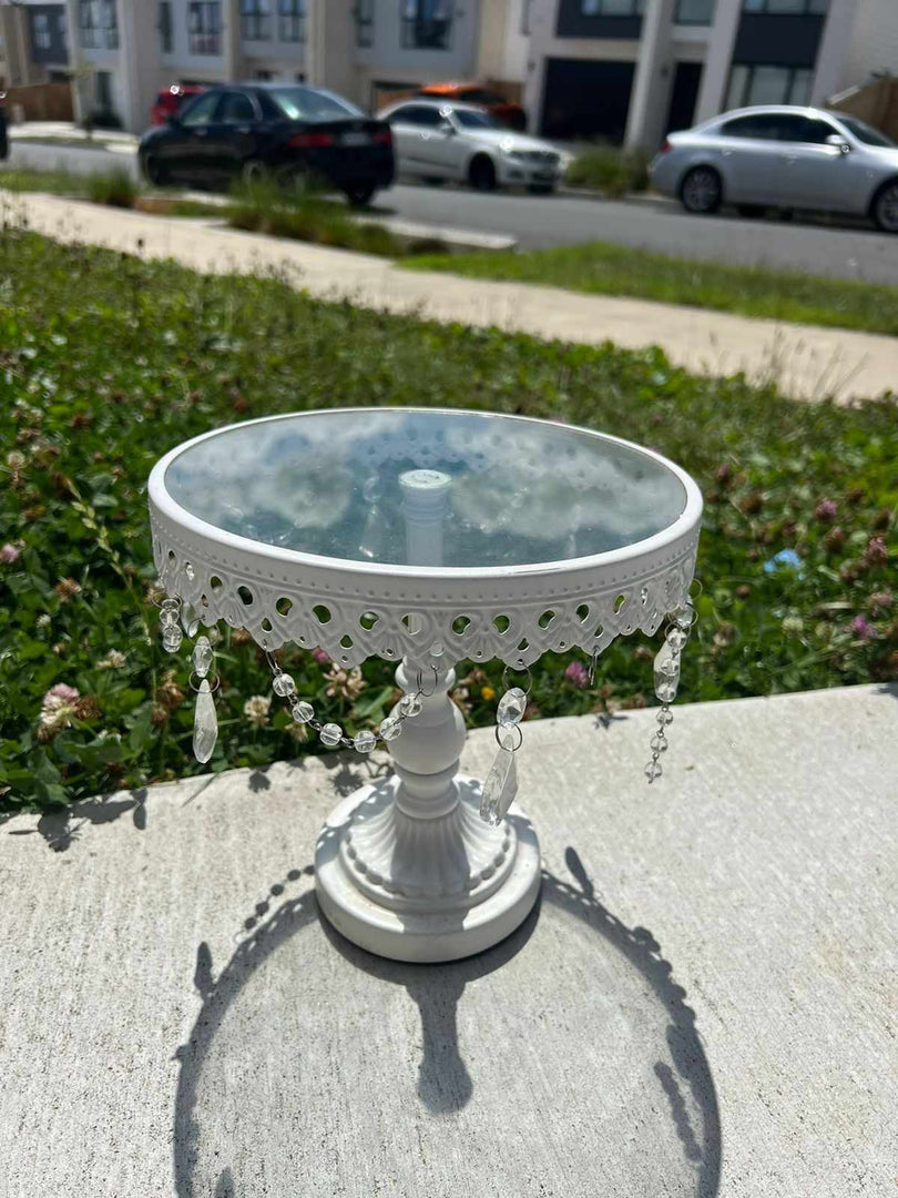 white glass top cake stand