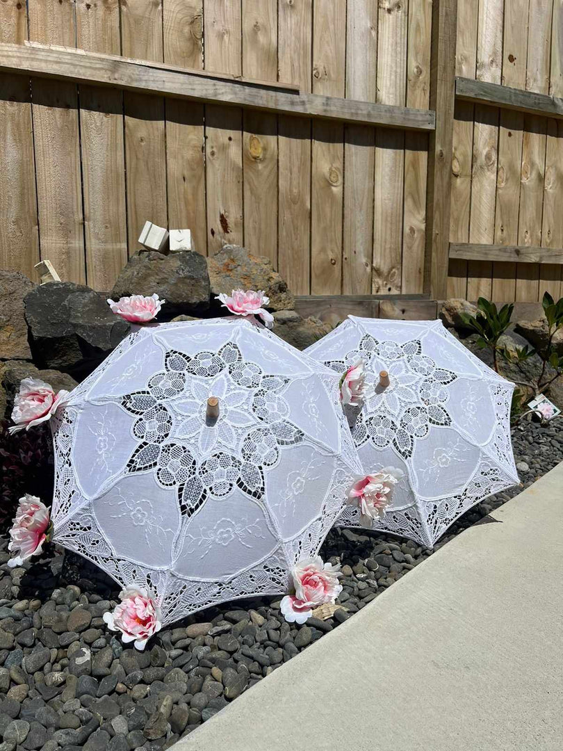 White wedding umbrellas